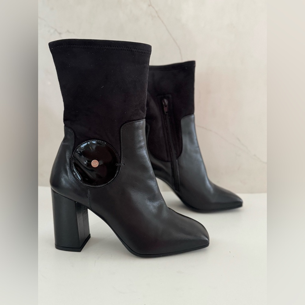 ISLO ISABELLA LORUSSO Shoes Black Leather Mesh Floral Ankle Boots EU38 / US 7.5